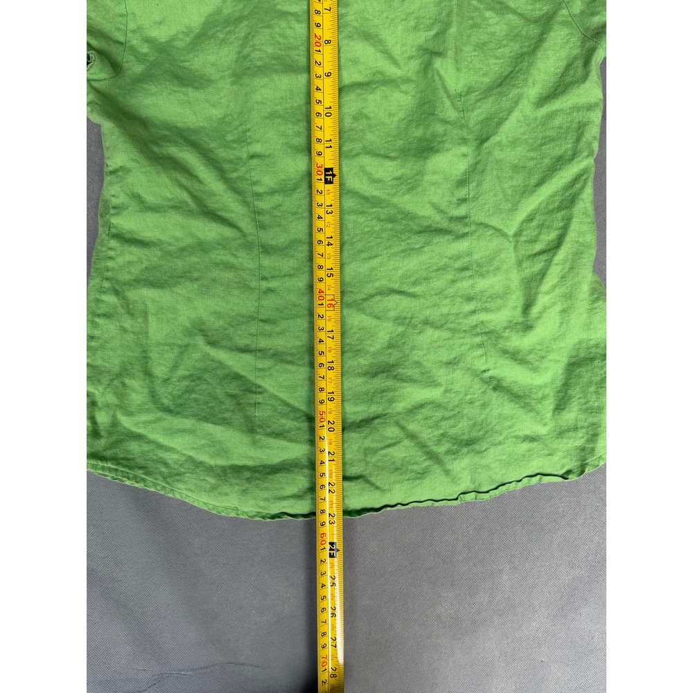 Ecologie Womens Small Lime Green 100% Linen Embroidered Short Sleeve Button Up - Picture 6 of 7